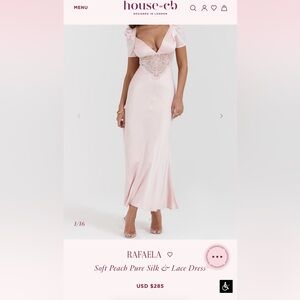 House of CB Soft Peach Silk & Lace Maxi Dress
